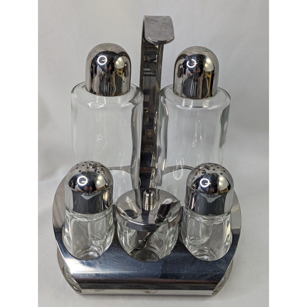 Borgonovo Condiment Set Salt Pepper Metal Holder Italy